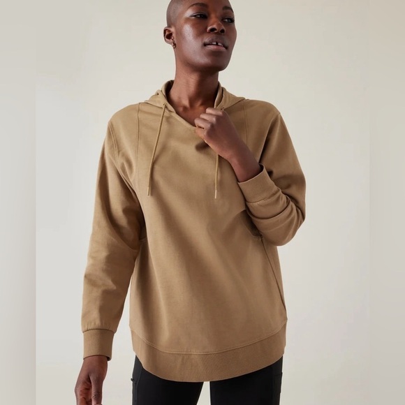 Athleta Sundown Hoodie Sweatshirt Size Small Big Sur Brown Organic Cotton - Picture 14 of 14